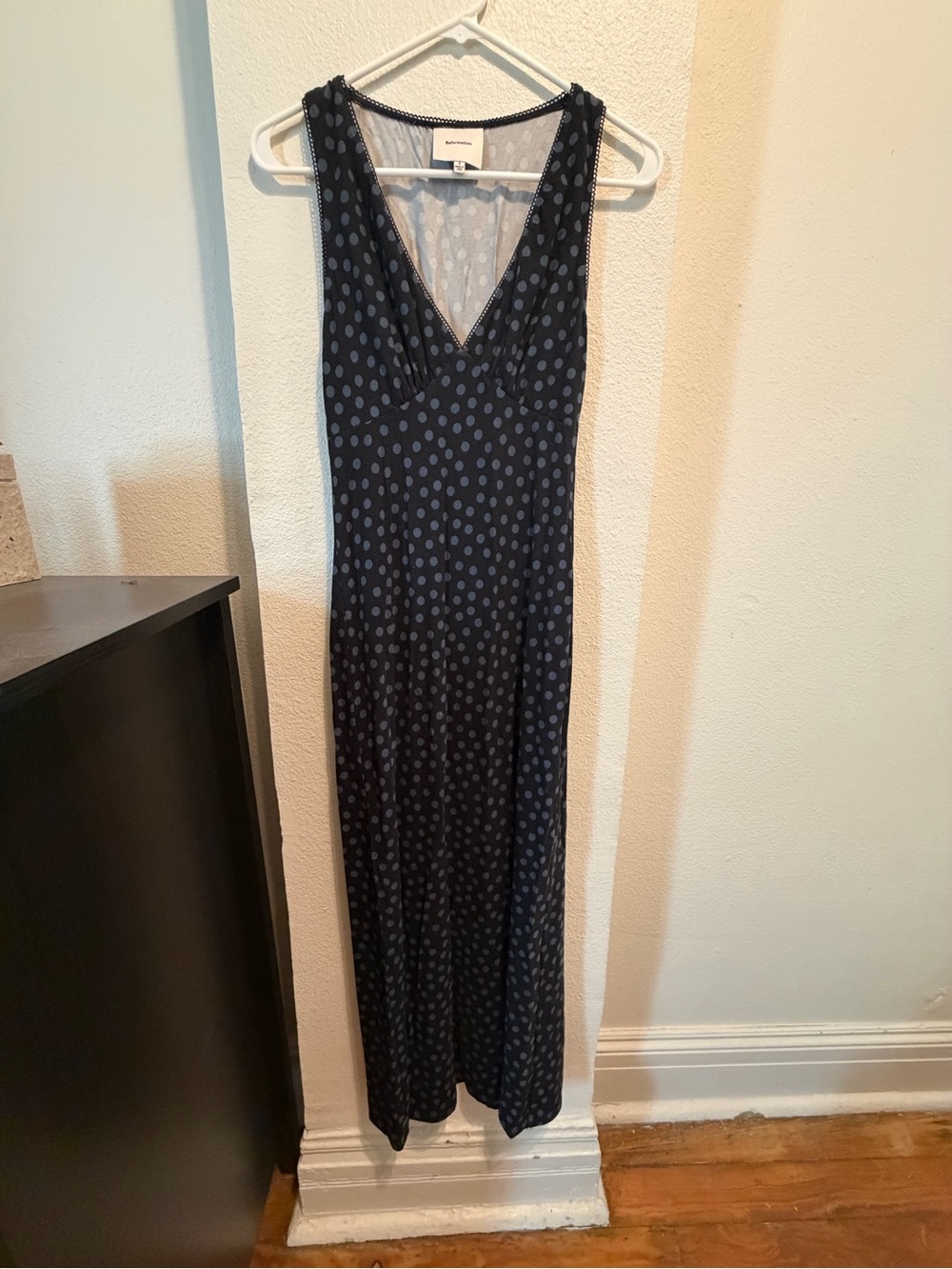 Reformation Black Slip Dress with Gray Polka Dots - Picture 7 of 7